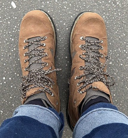 Brown hiking boots.