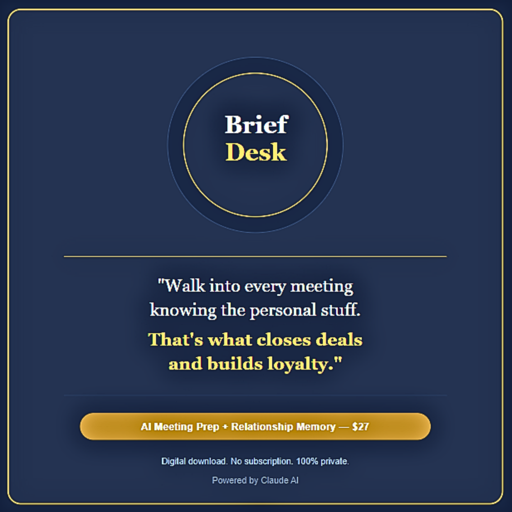 Brief Desk advertisement with a quote and pricing information on a dark blue background