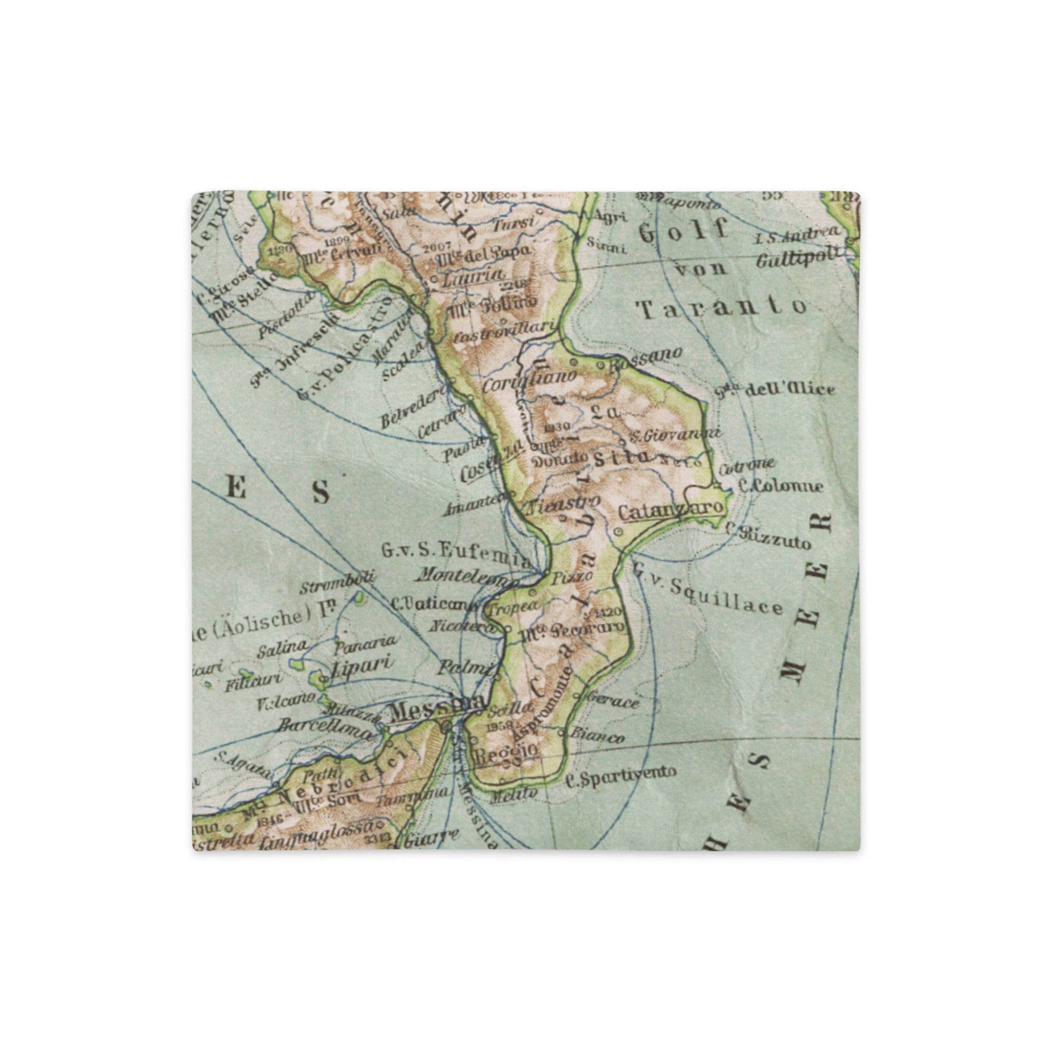 Vintage map of Italy on a light green background throw pillow case with zipper.