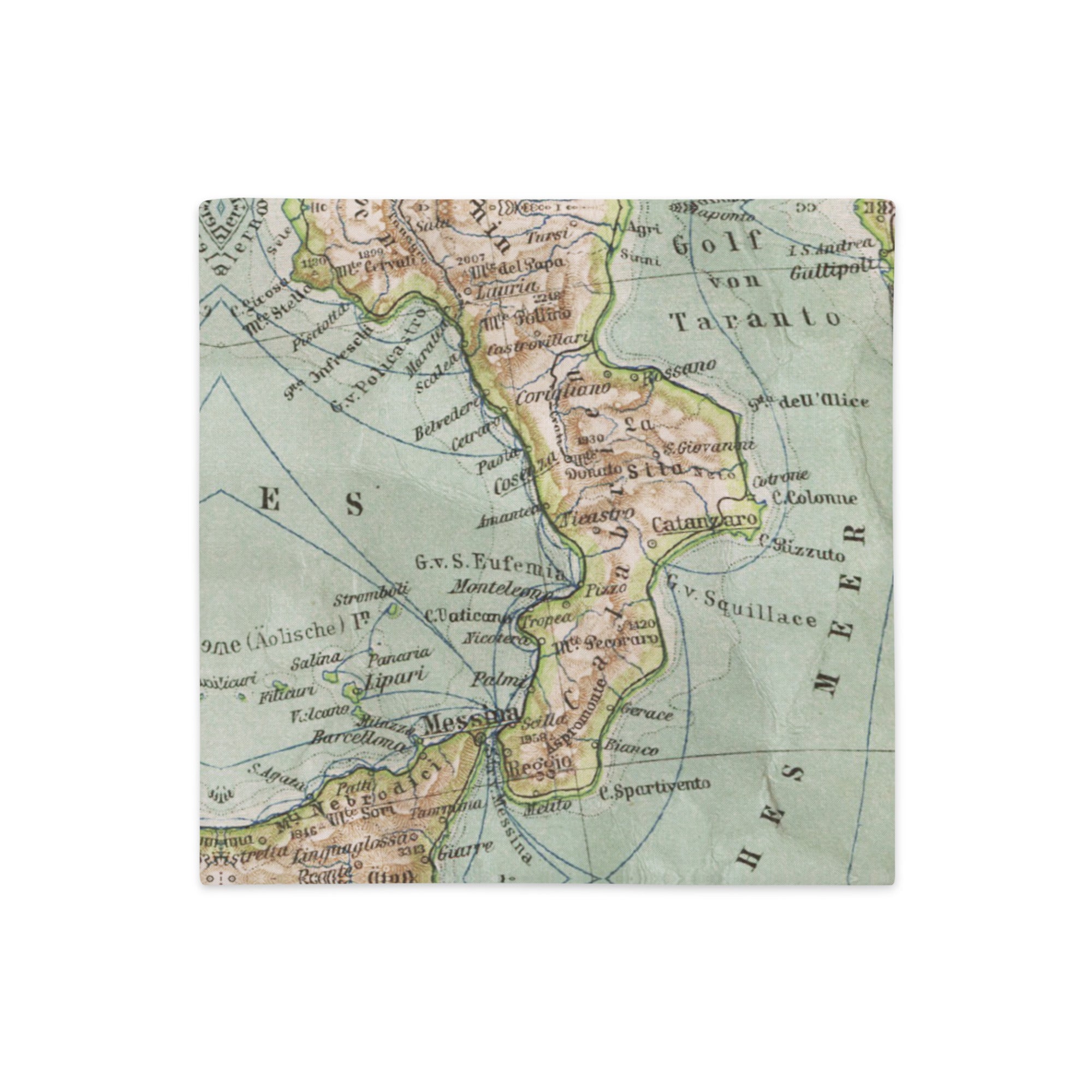 Vintage map of Italy on a light green background throw pillow case with zipper.