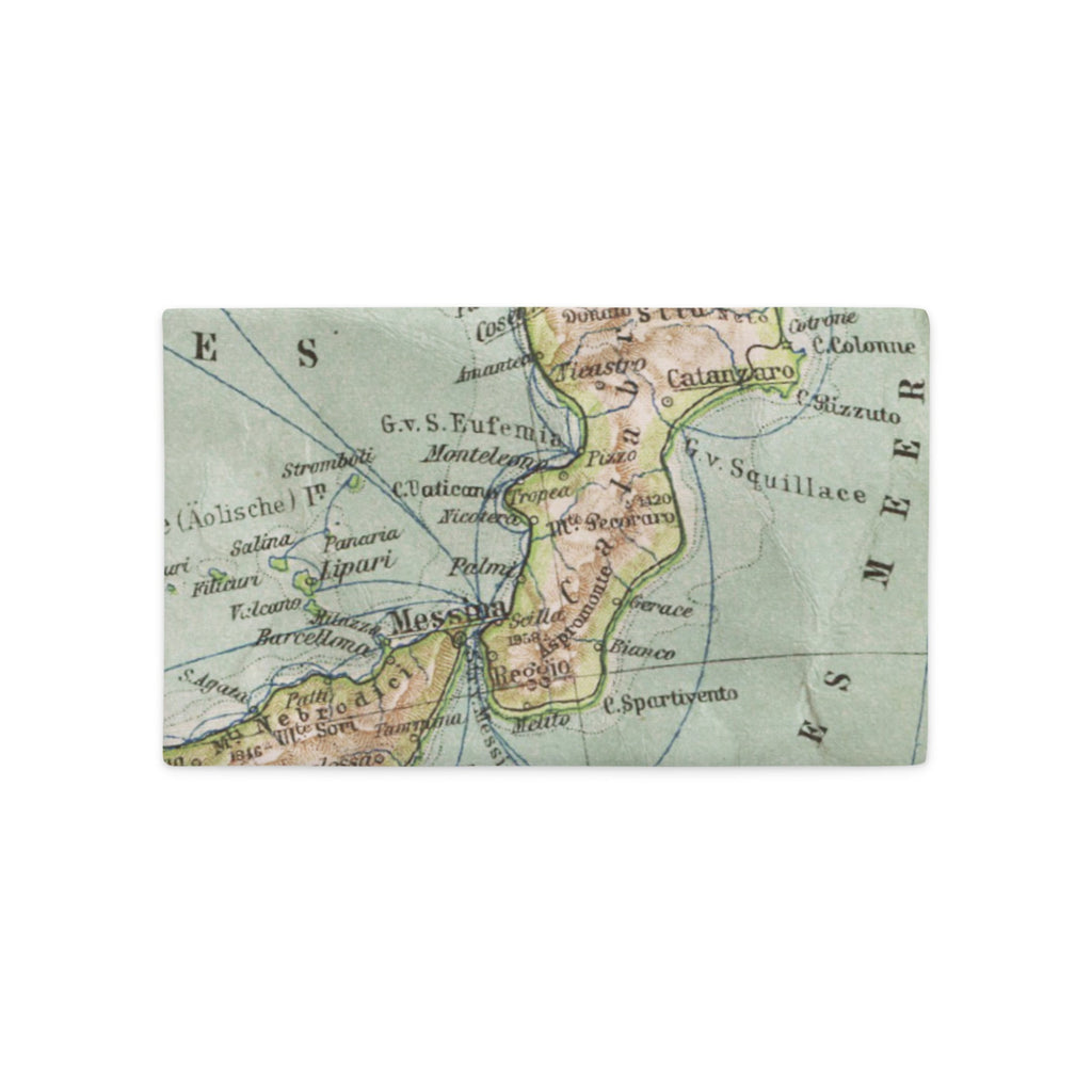 Vintage map of Italy on a light green background throw pillow case with zipper.