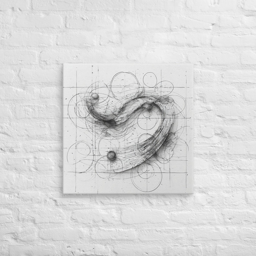 Abstract black line art on a textured white wall