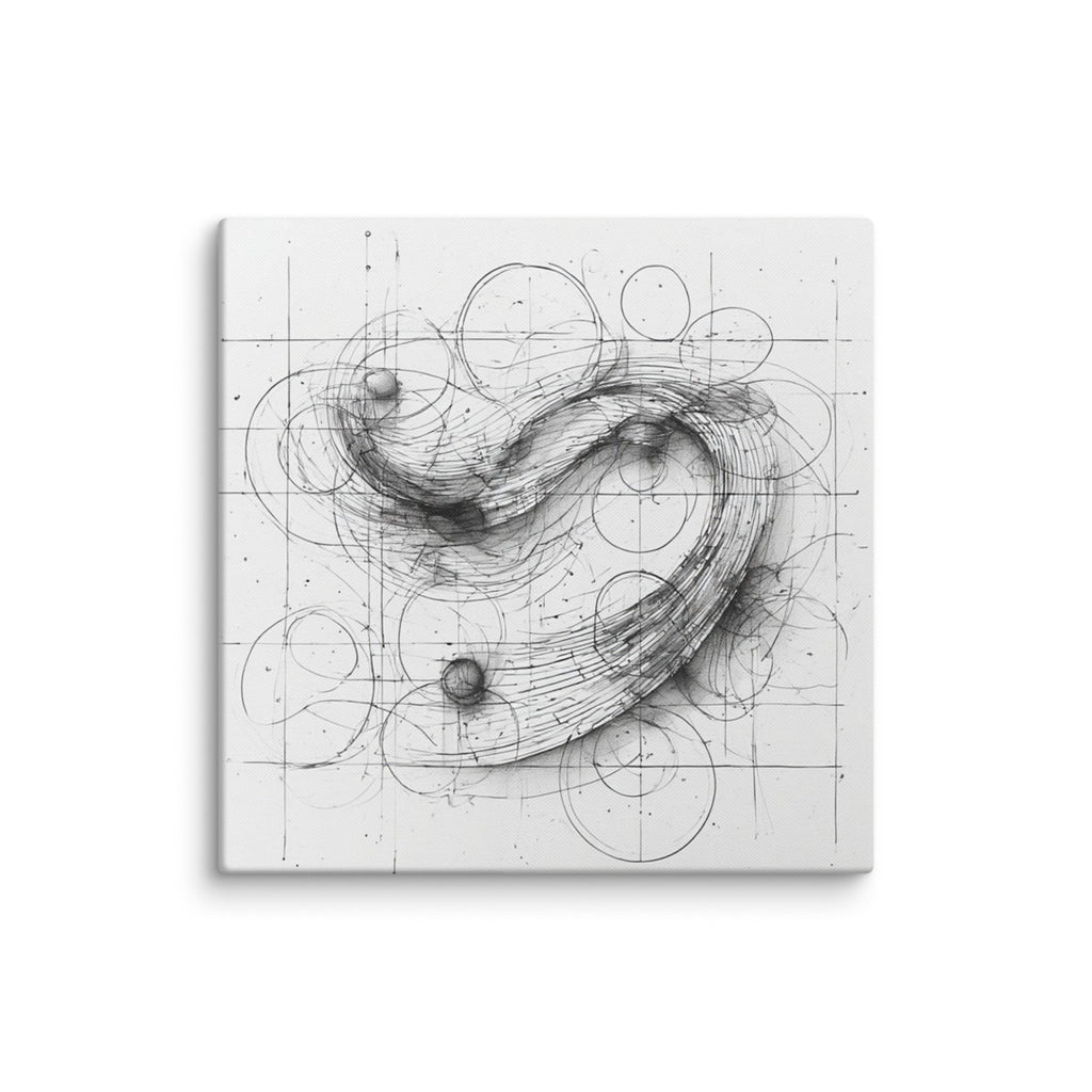 Black and white abstract geometric line art on a gallery-wrapped canvas print.