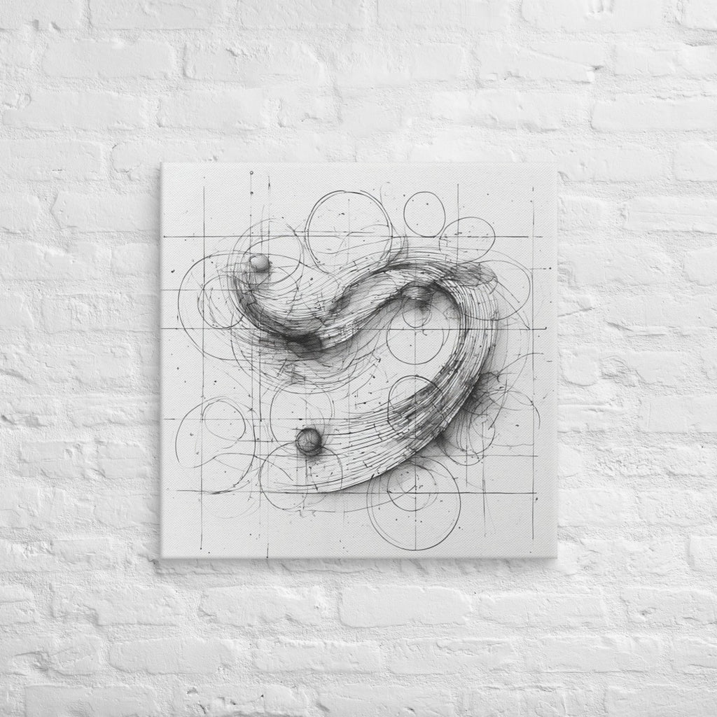 Black and white abstract geometric line art on a gallery-wrapped canvas print.