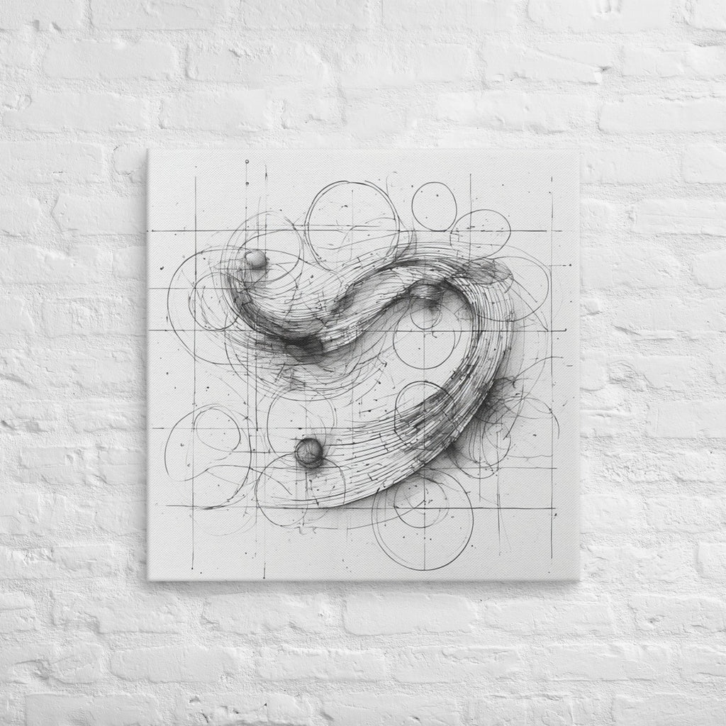 Abstract black line drawing on a white textured wall
