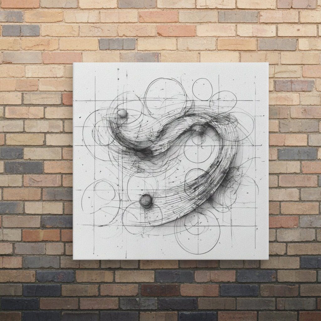 Abstract black line art on a textured wall