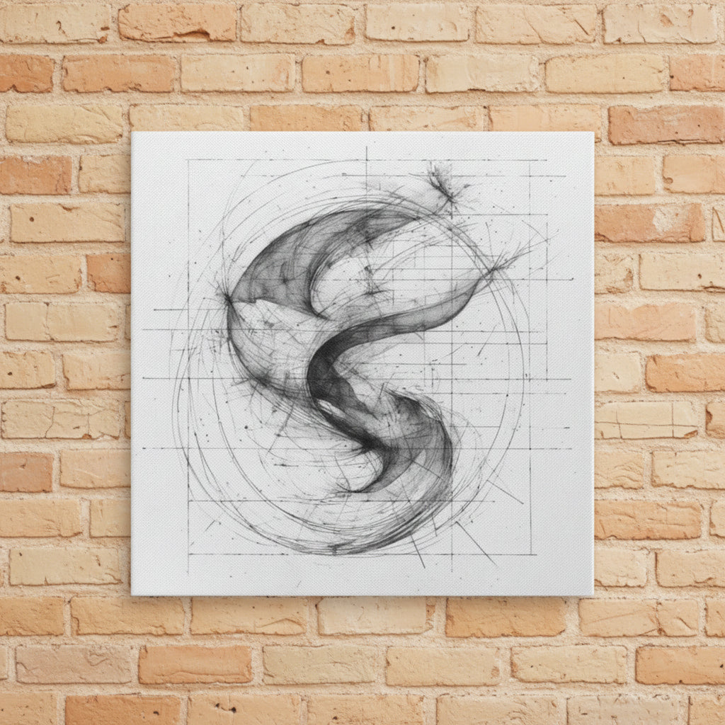 Abstract black line art on a white grid background