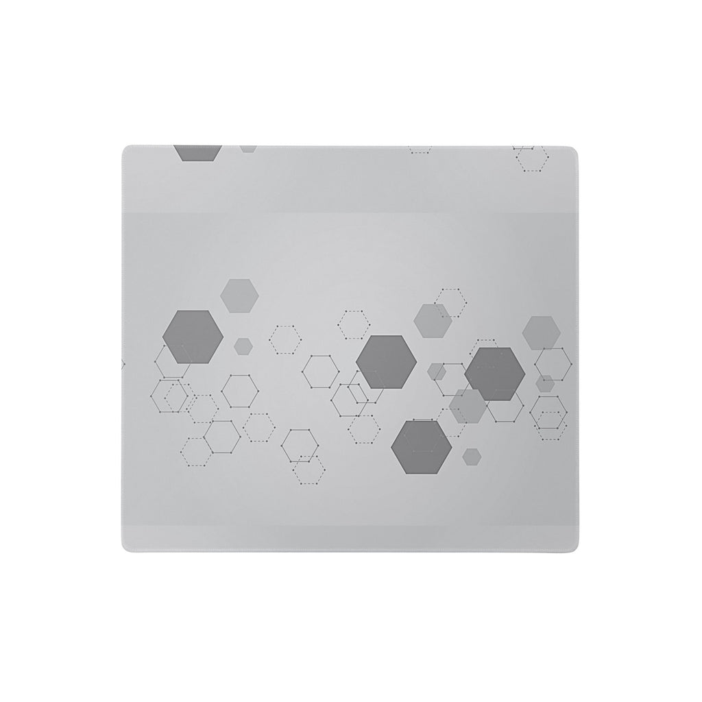 Mouse pad with a geometric pattern on a white background. 