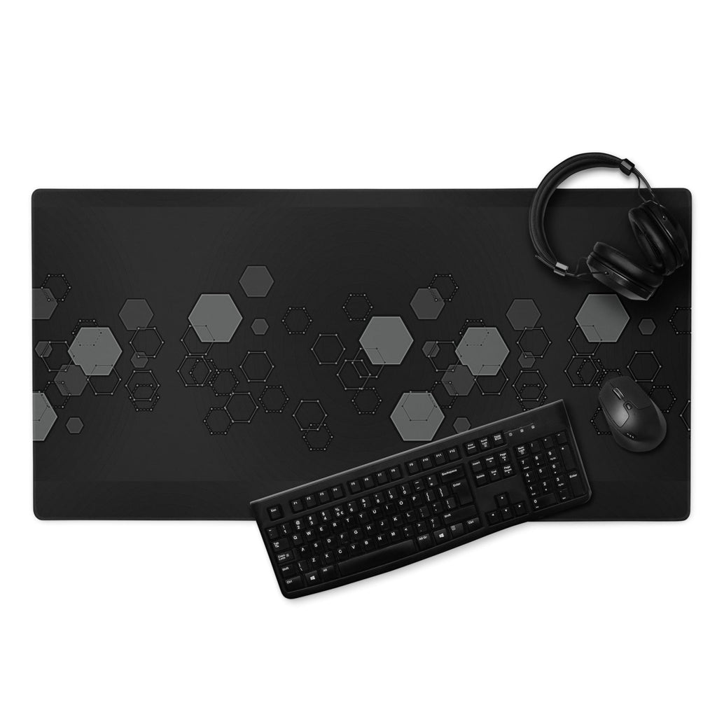 Gaming mouse pad with keyboard and mouse on a white background. 