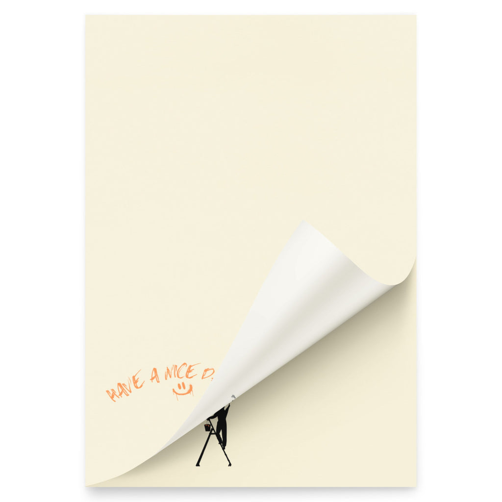 Beige card with a black silhouette and 'Have a nice day' text on a white background