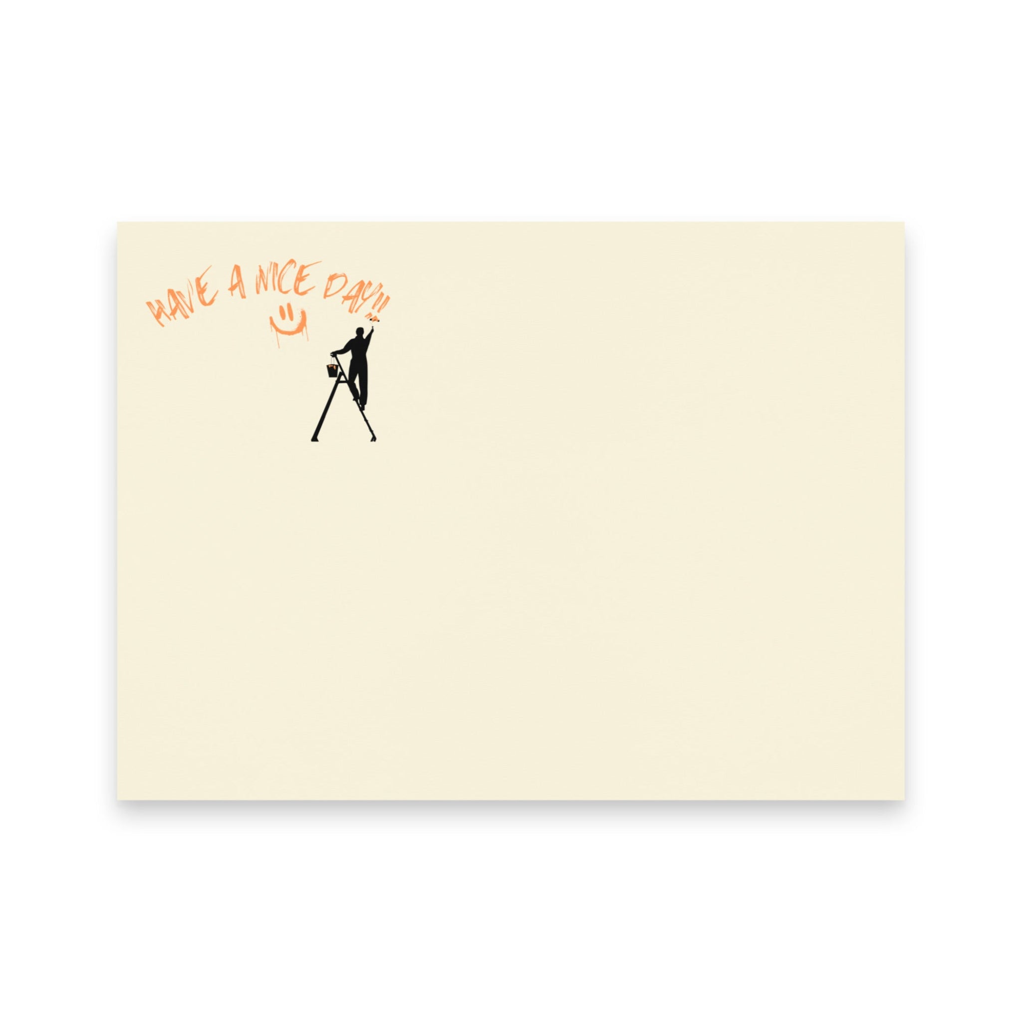 Beige post it sticky note pad with black silhouette and text 'Have a nice day' on a white background