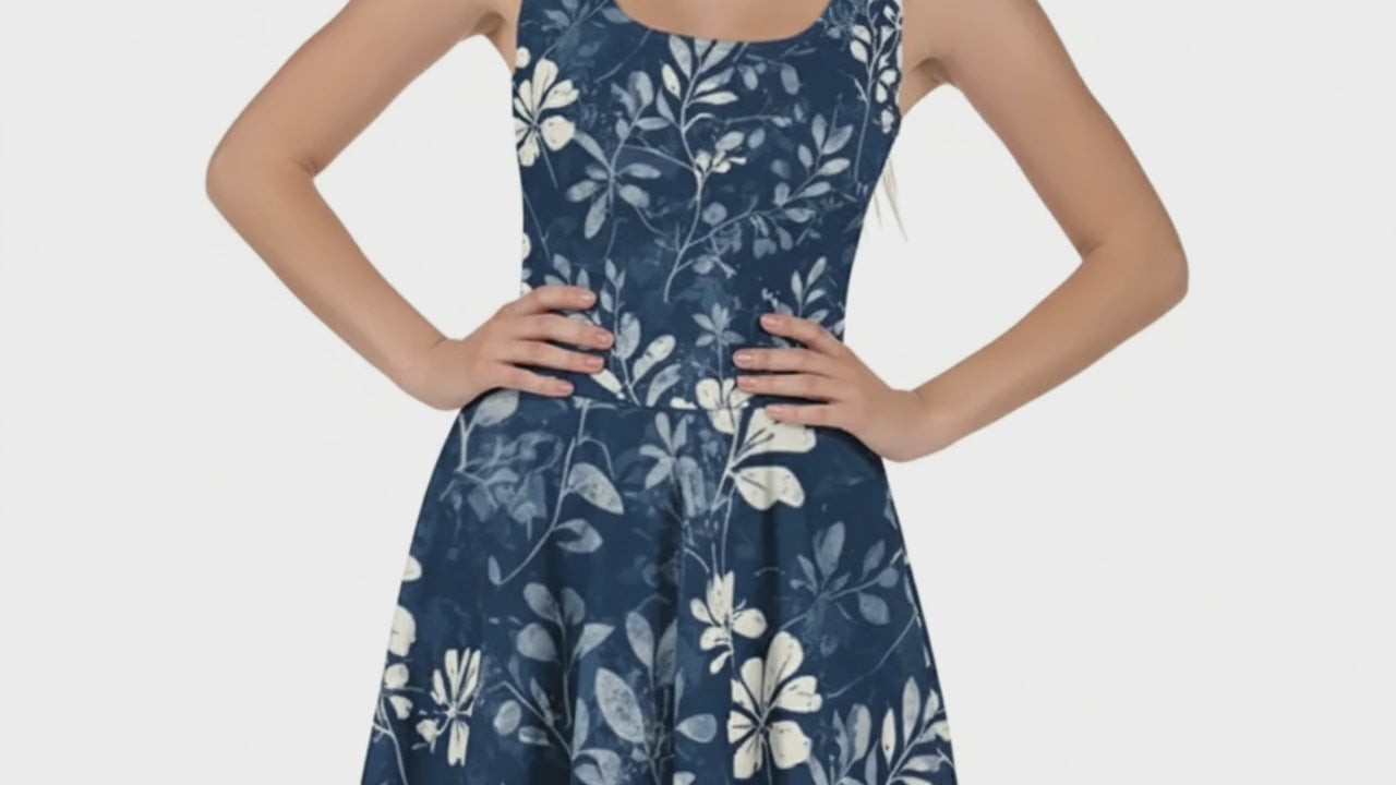 Woman wearing Blue with white and light blue floral pattern 
