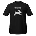 Black Jack Rabbit always wins t-shirt with white graphic and text on a white background