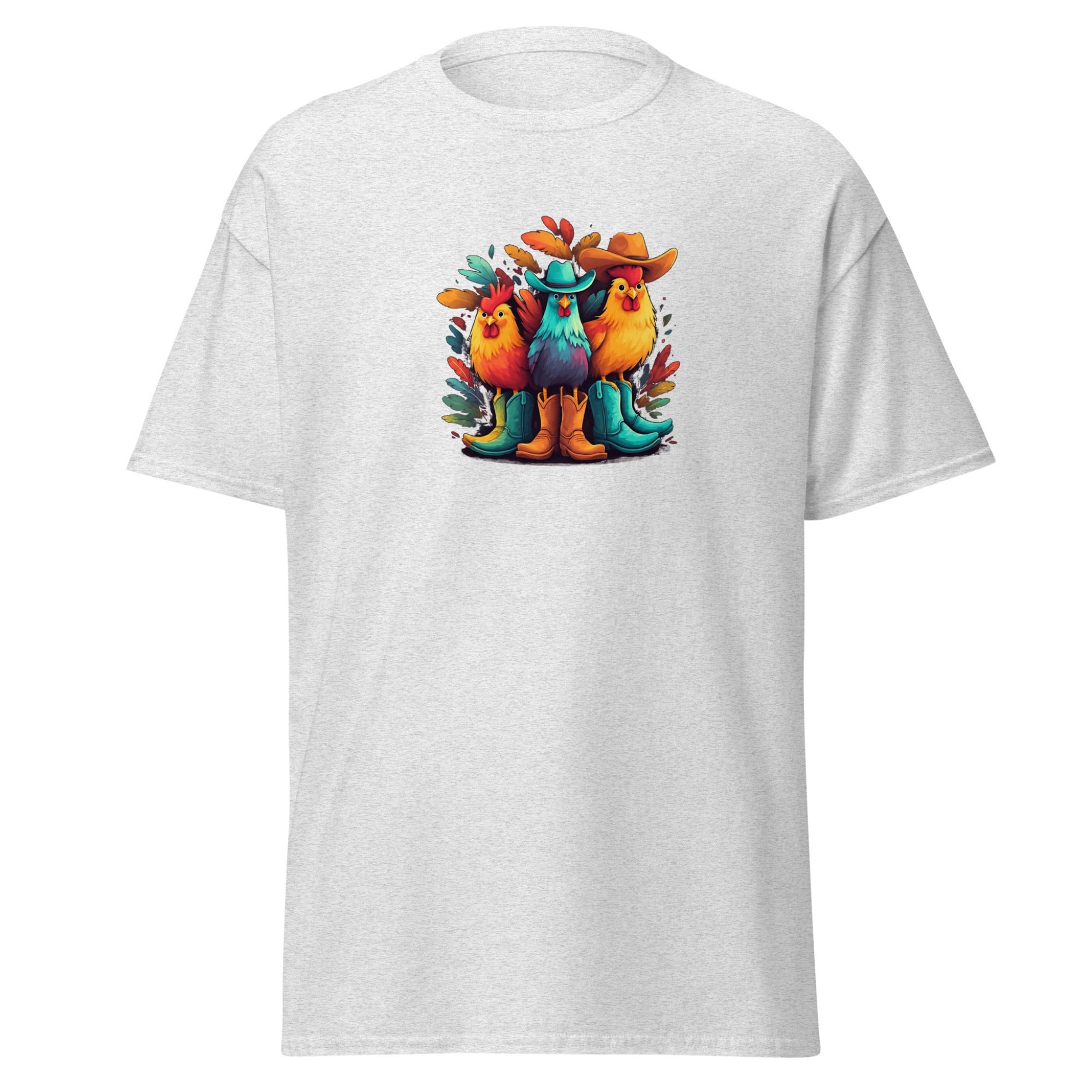 Colorful Cowboy Chickens Graphic T-Shirt