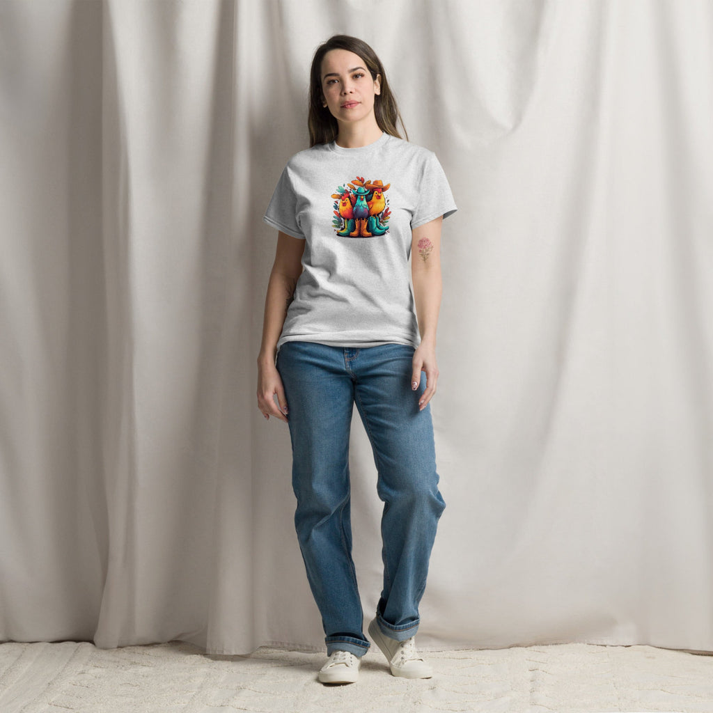 Colorful Cowboy Chickens Graphic T-Shirt