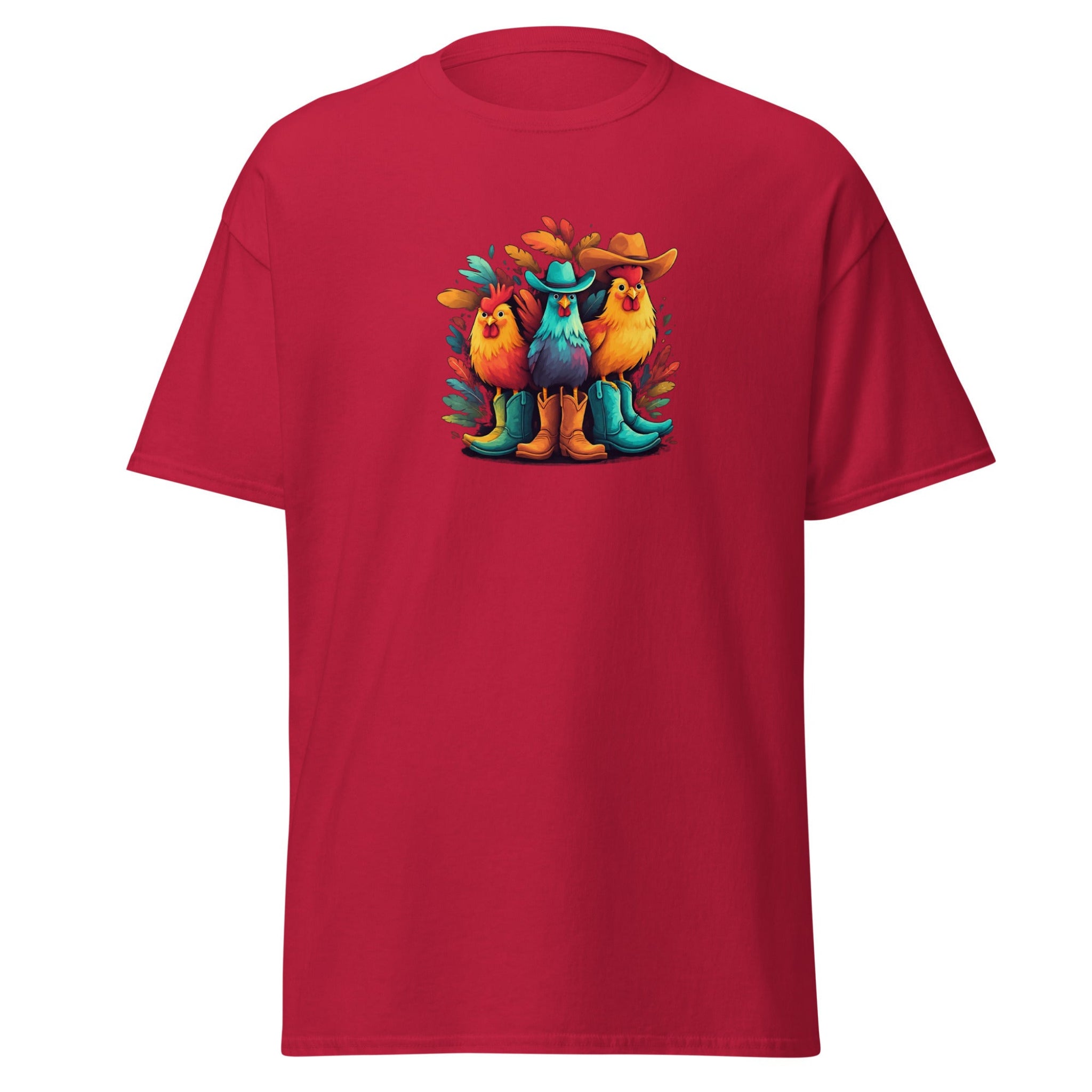 Colorful Cowboy Chickens Graphic T-Shirt