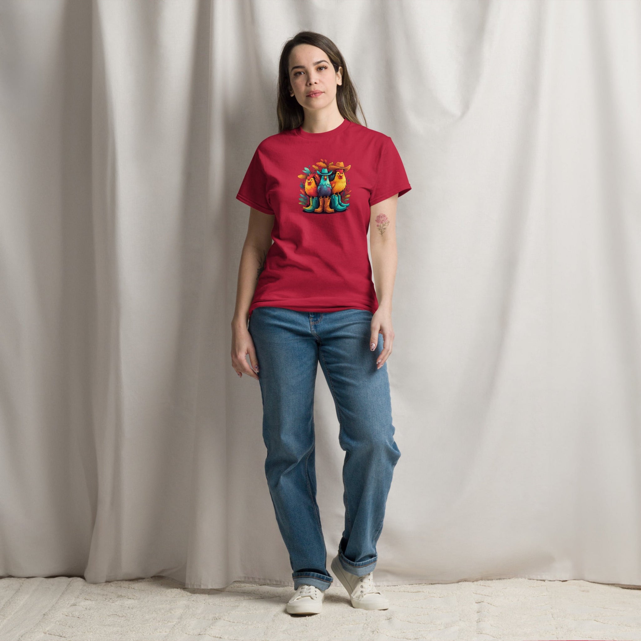 Colorful Cowboy Chickens Graphic T-Shirt