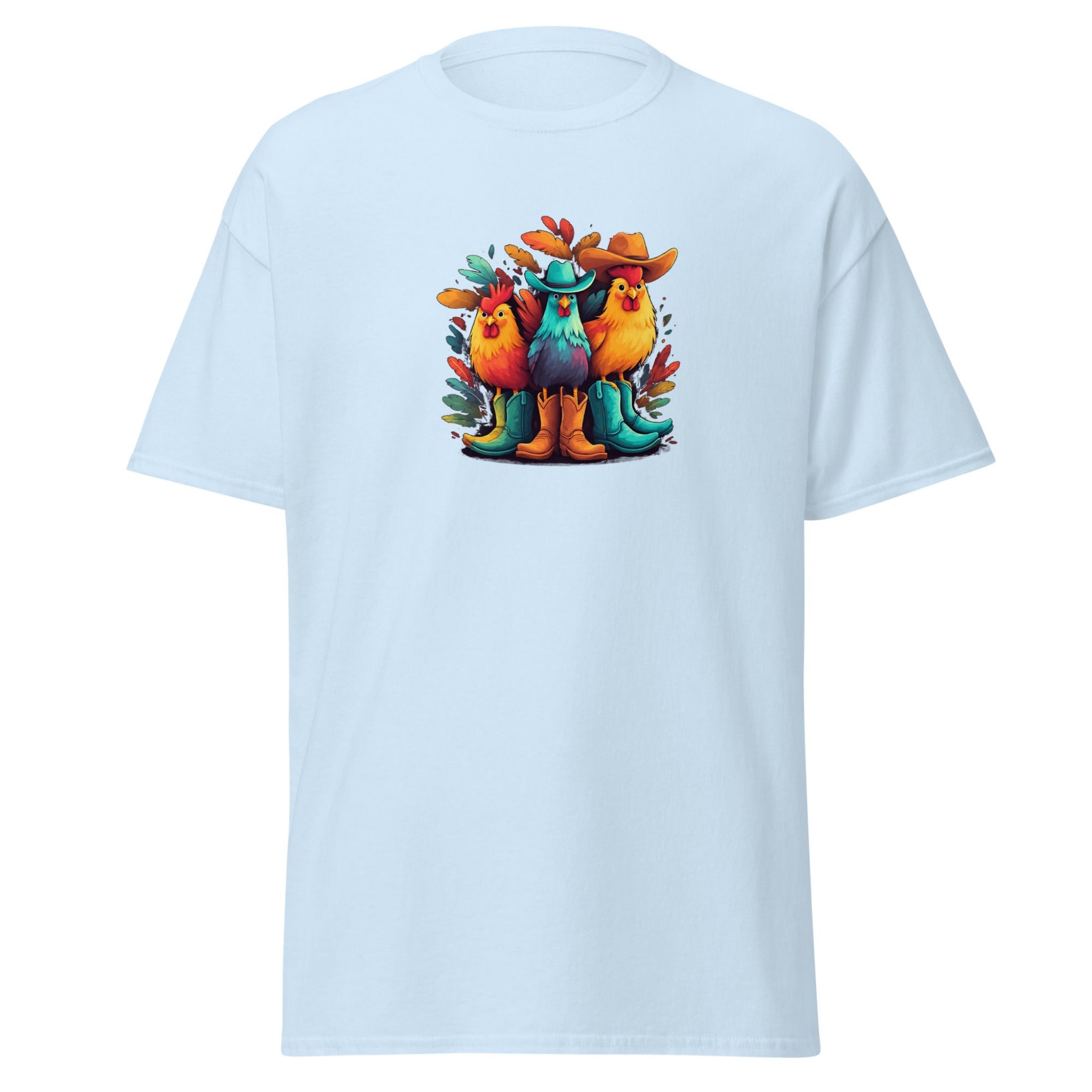 Colorful Cowboy Chickens Graphic T-Shirt