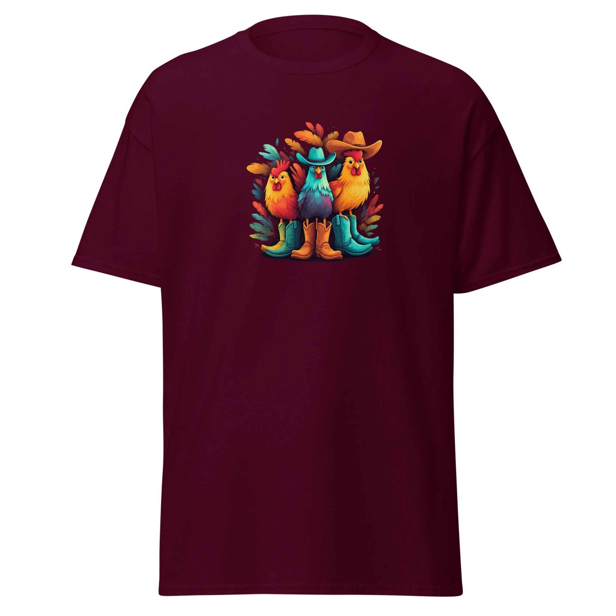 Colorful Cowboy Chickens Graphic T-Shirt