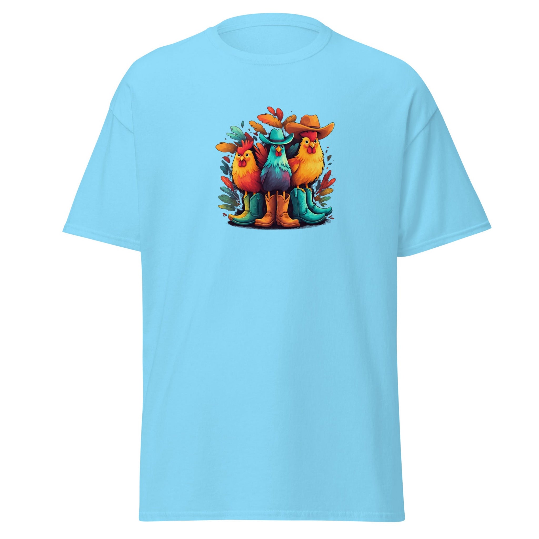 Colorful Cowboy Chickens Graphic T-Shirt