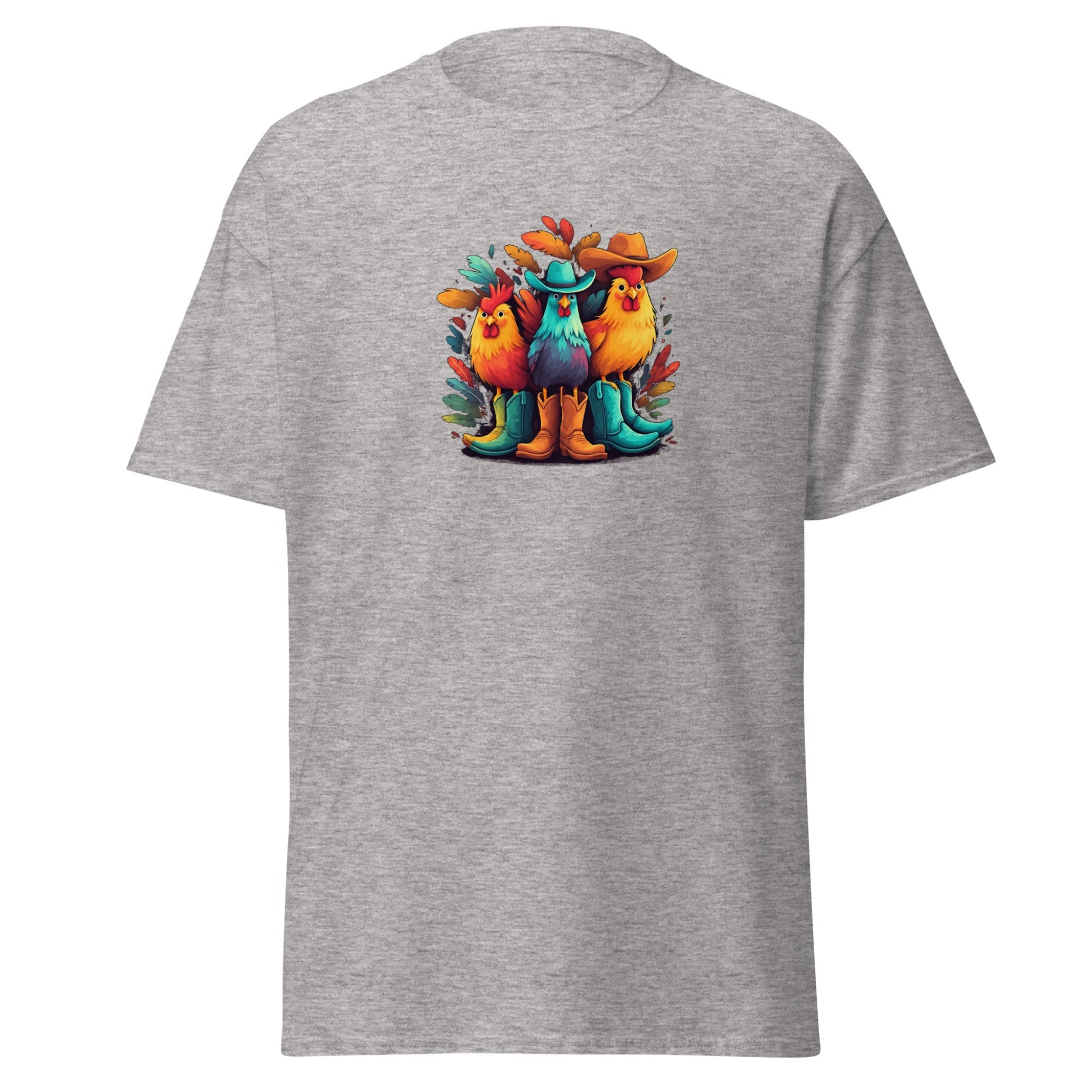 Colorful Cowboy Chickens Graphic T-Shirt