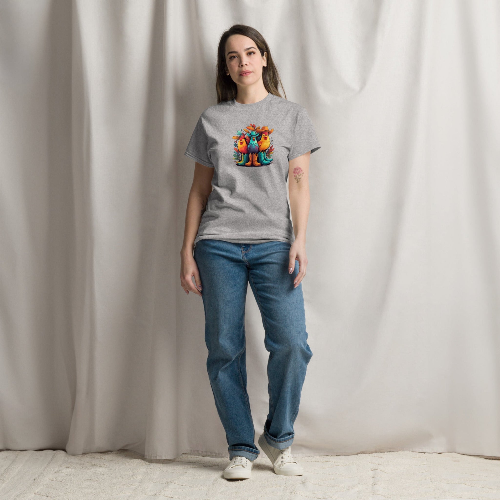 Colorful Cowboy Chickens Graphic T-Shirt