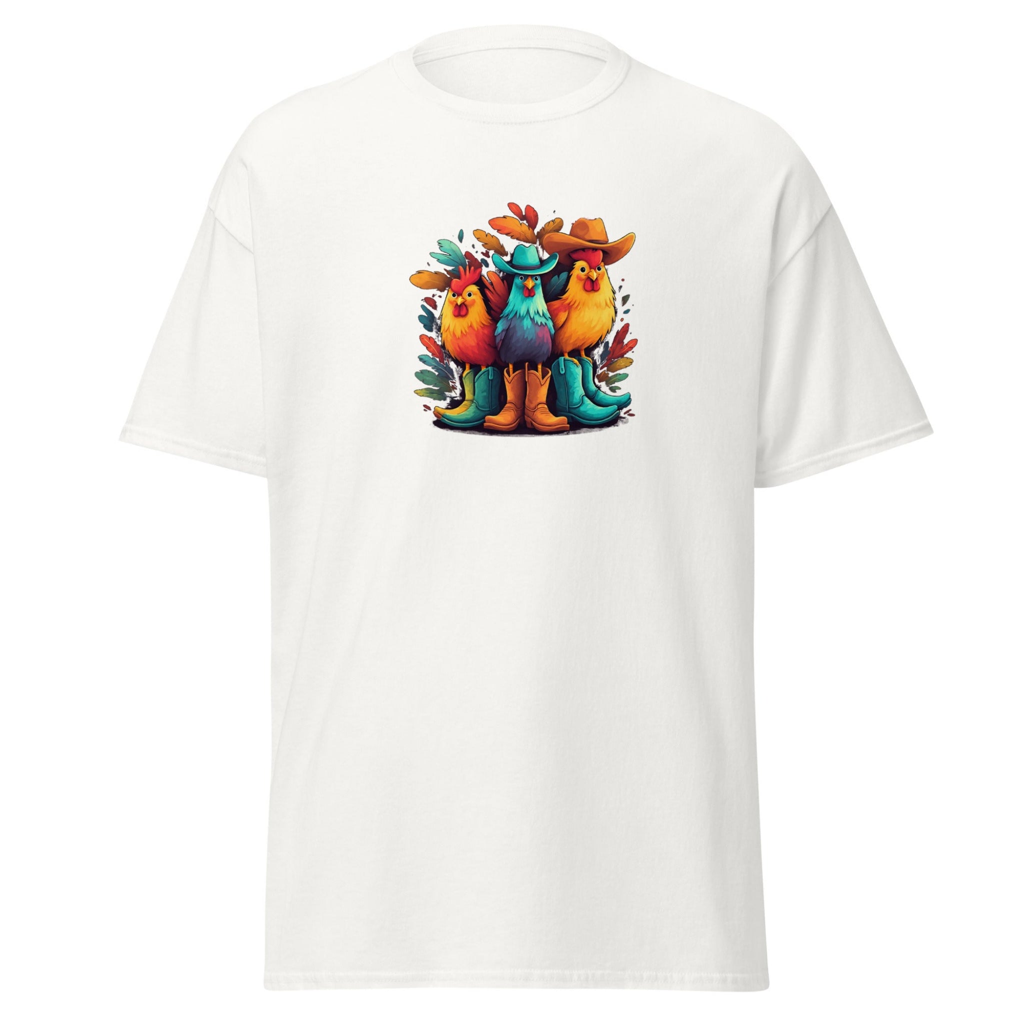 Colorful Cowboy Chickens Graphic T-Shirt