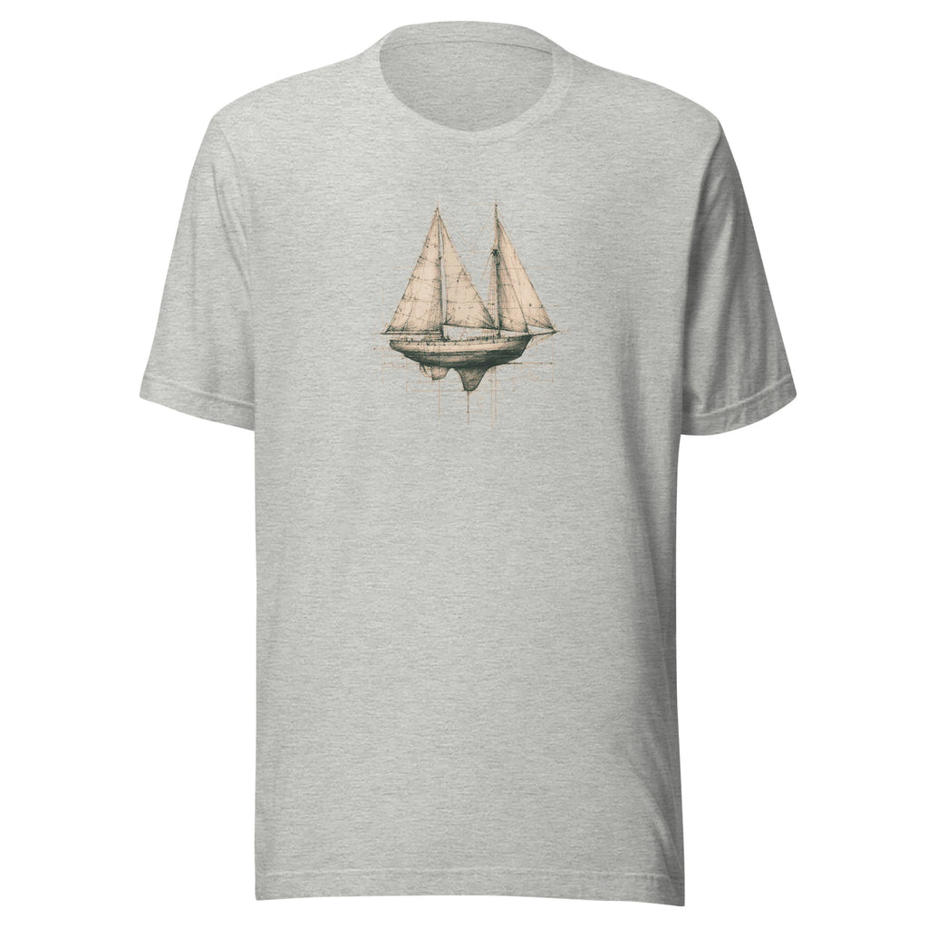 Gray t-shirt with a sailboat graphic on a white background.