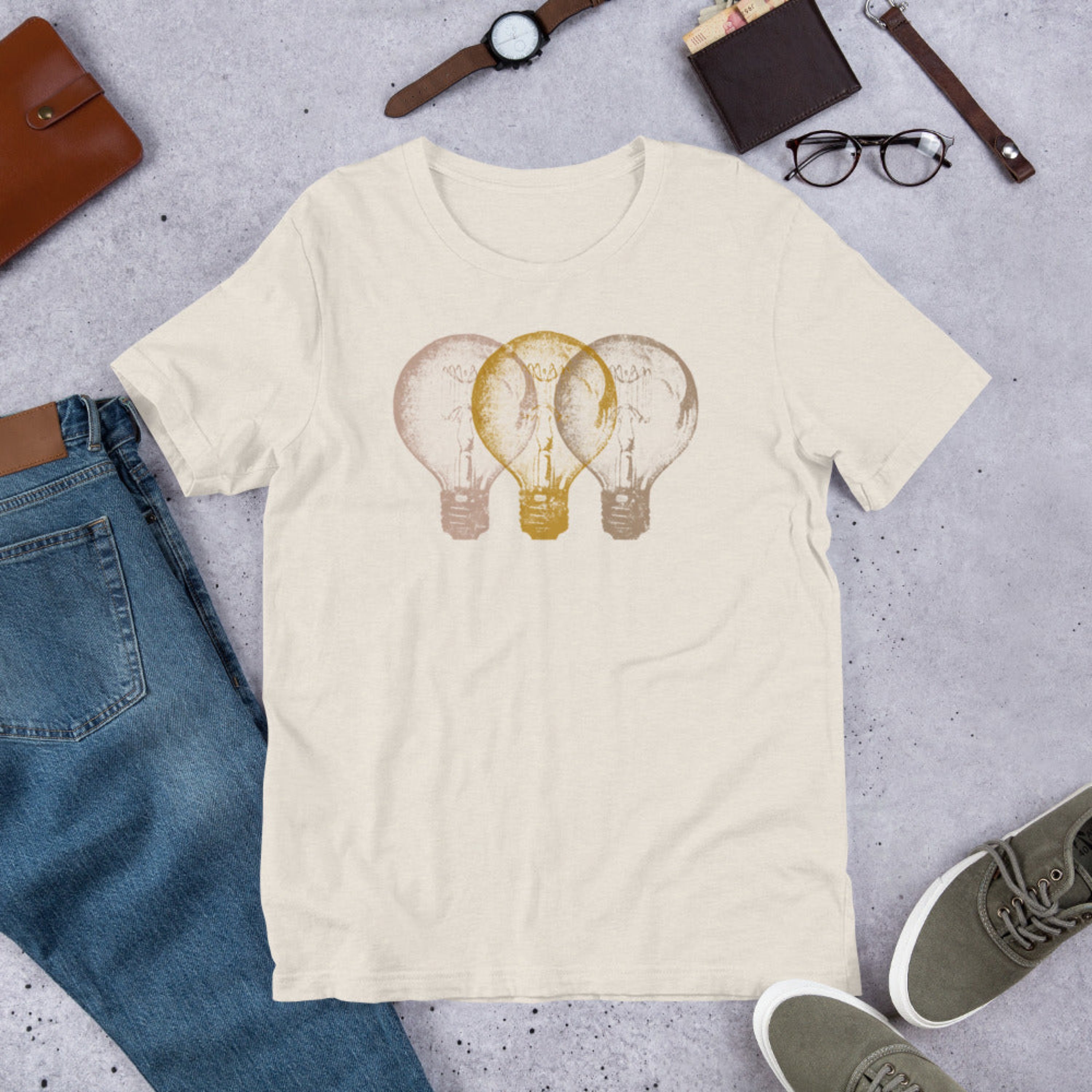 Vintage Edison light bulb graphic t-shirt, unisex fit.