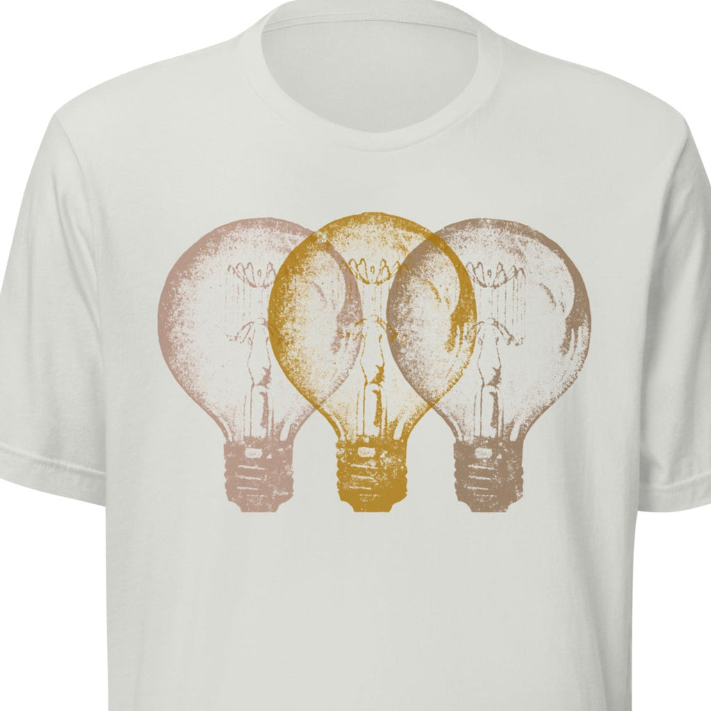 Vintage Edison light bulb graphic t-shirt, unisex fit.