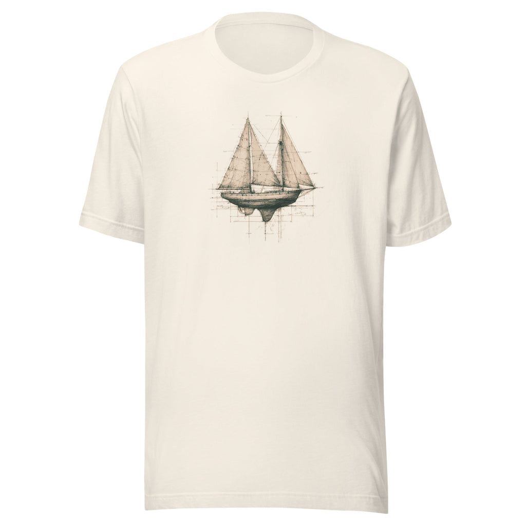Light beige t-shirt with a sailboat graphic on a white background