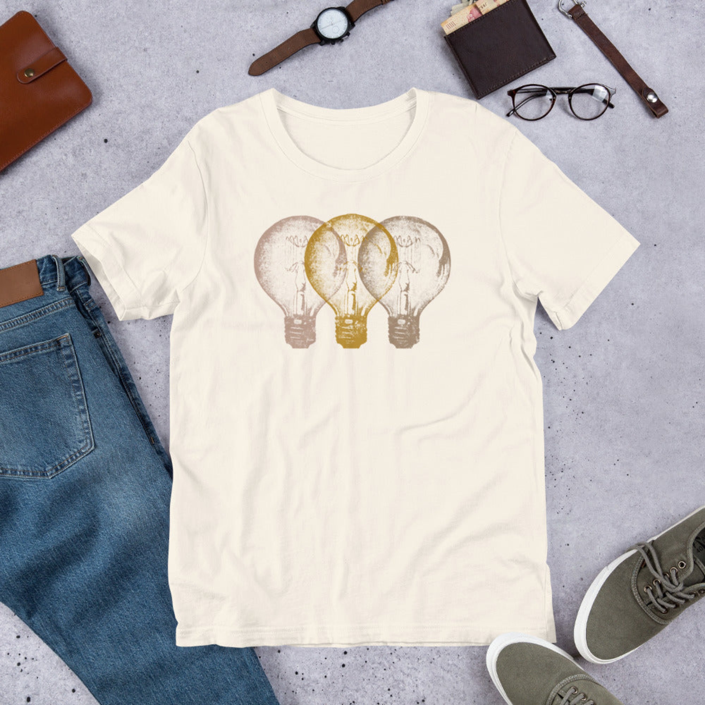 Vintage Edison light bulb graphic t-shirt, unisex fit.