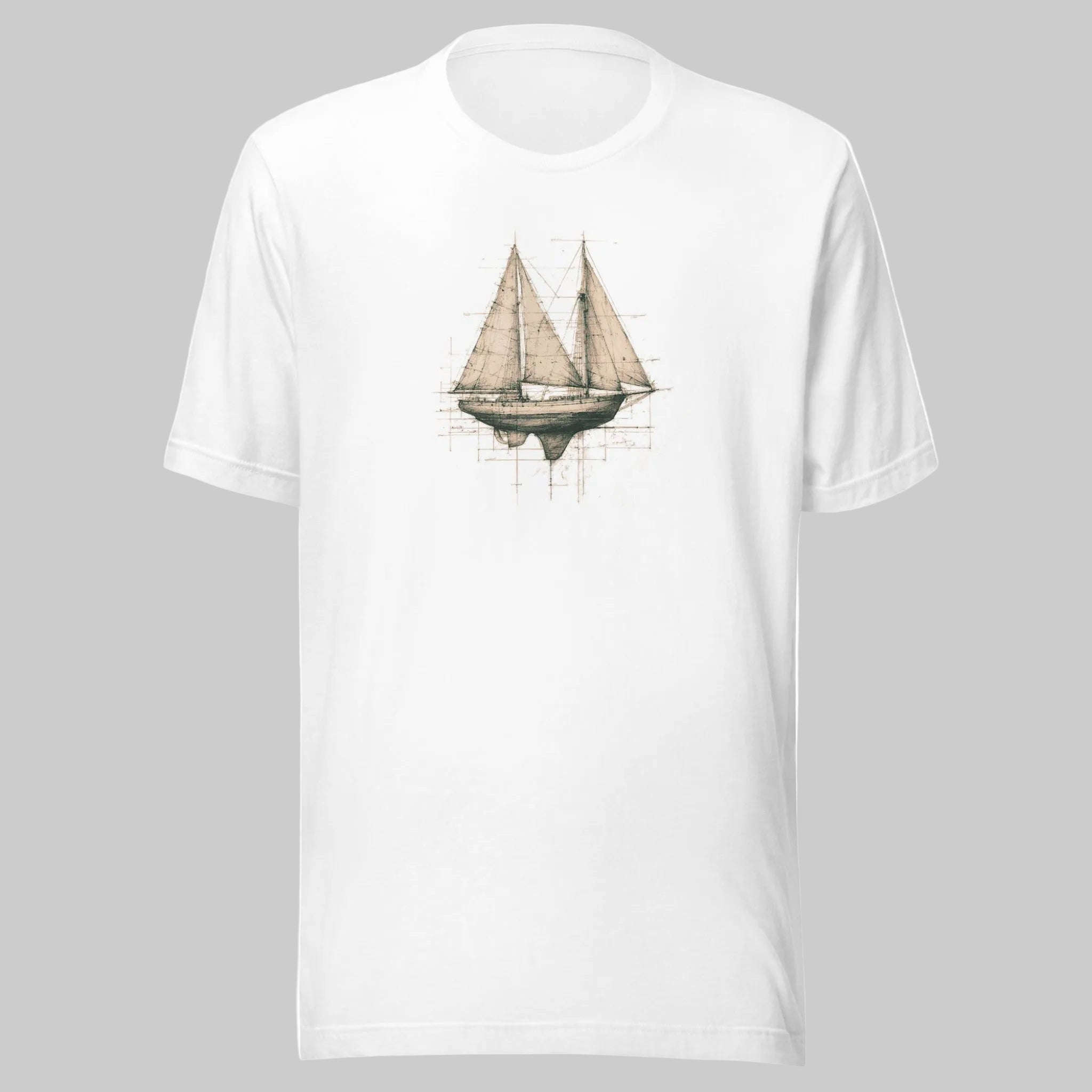 Vintage white sailboat graphic on white t-shirt for sailors