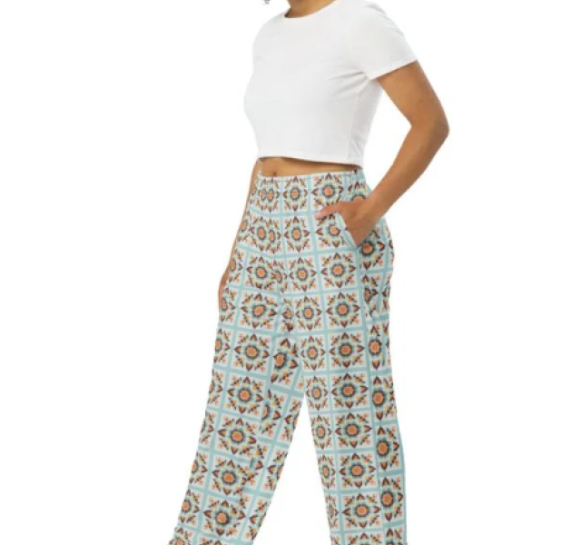 "Quilt Style Pattern" - All-over print Wide Leg Pants