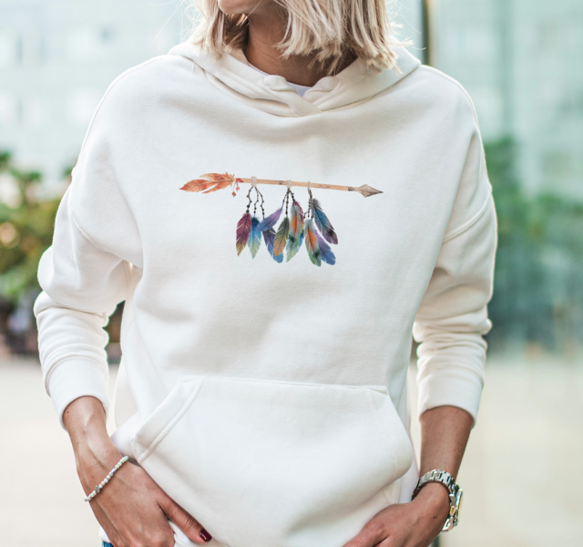 "Bohemian Arrow with Feathers" - Pullover Hoodie