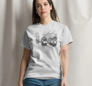 "Vintage Trams in the City Sketch" - Unisex classic tee